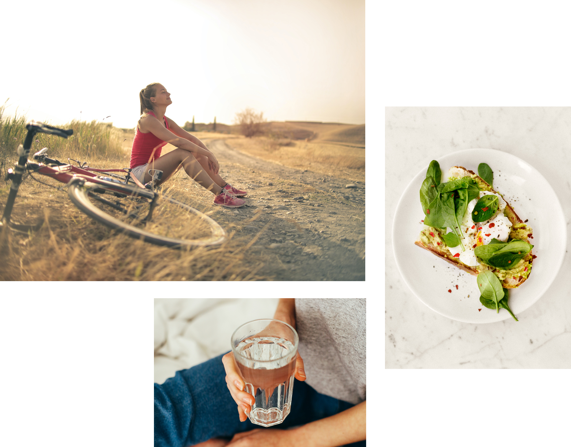images showing food, water and exercise
